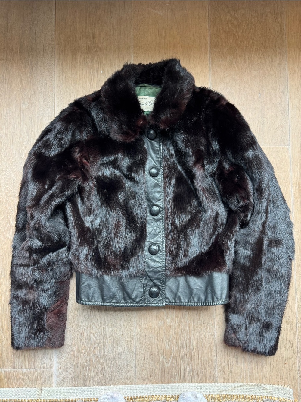 Vintage 70s style Dark Brown Mink Fur Leather Jacket XS